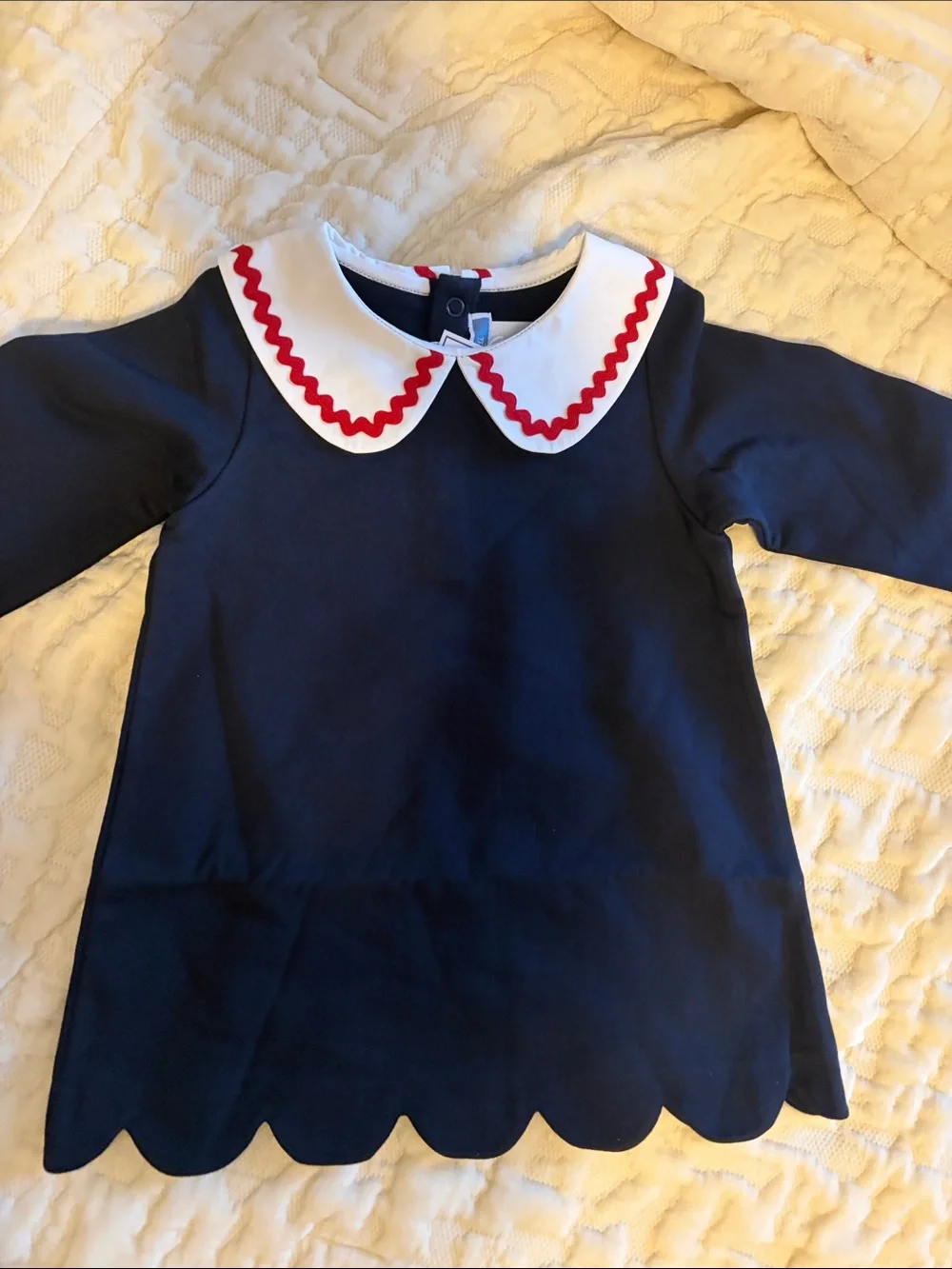 Girls Navy Dress Top with White Peter Pan Collar and Red Trim jacadi